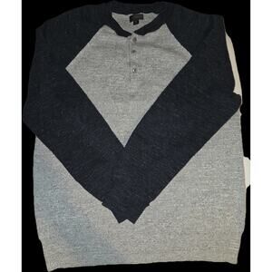 J Crew Mens Henley Shirt Sweater Long Sleeve 100% Cotton Blue & Gray Size M